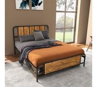 HOMCOM Double Bed Frame – Headboard, Footboard & Under-Bed Storage, Rustic Brown