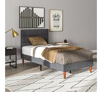 HOMCOM Bed Frame w/ Headboard Wood Slat Upholstered Platform Bed Frame in Grey | Size: King HOMCOM Grey King