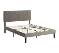 Homcom Bed Frame With 5-Level Adjustable Headboard Wooden Slats In Grey Grey