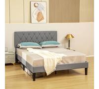 HOMCOM Bed Frame with 5-Level Adjustable Linen Headboard - Double | TJ Hughes Grey