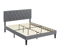 HOMCOM Bed Frame with 5-Level Adjustable Linen Headboard - King | TJ Hughes Grey