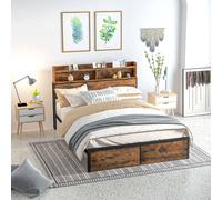 HOMCOM 4.8FT Double Bed Frame with Storage Headboard and Under Bed Storage