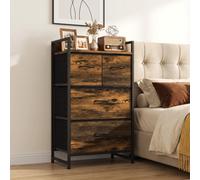HOMCOM Rustic Chest of Four Fabric Drawers - Rustic Brown