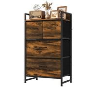 HOMCOM Rustic Chest of Four Fabric Drawers - Rustic Brown