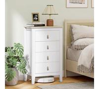 Homcom Bedroom Chest Of Drawers, 4 Drawers With Pu Leather Handles In White White One Size