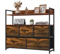 Homcom Bedroom Chest Of Drawers 5 Drawer Dresser W/ Shelves, Rustic Brown Brown