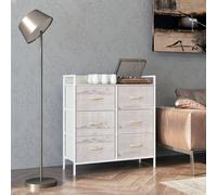 HOMCOM Bedroom Chest of Drawers, Fabric Dresser with 6 Drawers, Storage Organiser Unit with Open Shelf and Metal Frame for Living Room, Entryway, Natural Wood Finish