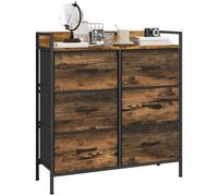 HOMCOM Bedroom Chest of Drawers, Drawer Dresser Storage Organiser Unit with Foldable Drawers, Open Shelves and Steel Frame for Living Room, Entryway, HOMCOM Brown One Size