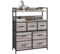 HOMCOM Bedroom Chest of Drawers, Fabric Dresser with 7 Drawers, Storage Organiser Unit with Open Shelves and Metal Frame for Living Room, Entryway, Grey Wood Effect