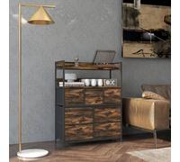 Homcom Bedroom Chest Of Drawers, Drawer Dresser Storage Organiser Unit With Foldable Drawers, Open Shelves And Steel Frame For Living Room, Entryway, Grey Wood Effect In Brown Brown One Size