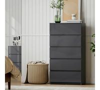 HOMCOM Bedroom Chest of Drawers, Dresser - 5 - High Gloss Grey - 55 x 34 x 100cm