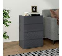 HOMCOM Bedroom Chest of Drawers, High Gloss 4 Drawers Dresser, Grey - Grey - 4 - Modern