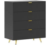 HOMCOM Bedroom Chest of Drawers with 4 Drawers, Fluted Dresser with Gold Tone Handles, Storage Cabinet for Bedroom, Living Room, Hallway, Entryway, Black