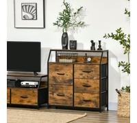 HOMCOM Bedroom Chest of Drawers - 5 Fabric Drawers & Open Shelf - Rustic Brown
