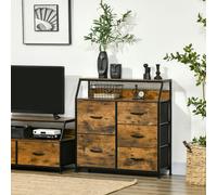 HOMCOM Bedroom Chest of Drawers with 5 Fabric Drawers, Open Shelf, Rustic Brown - Rustic Brown - 5