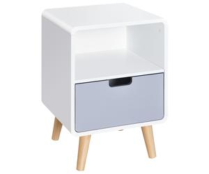 HOMCOM Bedside Cabinet in Scandinavian Design, Storage Nightstand with Drawer, White/Grey/Natural, 40Lx38Wx58H cm Aosom UK