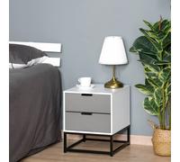 Bedside Cabinet with 2 Drawer Storage Unit - Unique Shape Bedroom Table Nightstand with Metal Base - for Living Room - Study Room - Dorm Unit and Base