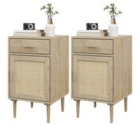 Homcom Bedside Cabinets Set Of 2 With Drawer And Adjustable Shelf, Natural