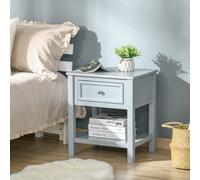 Homcom Bedside End Table Nightstand w/ Drawer Open Shelf Table Top Metal Handle Classic Home Stylish Furniture Grey