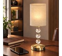 Homcom Bedside Lamp, Crystal Decoration Table Lamp, Pvc Shade, Gold Tone