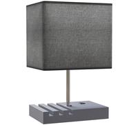HOMCOM Bedside Lamp with USB A+C Charging Ports and 3 Phone Stands, Modern Table Lamp with Solid Wood Base and Fabric Shade for Bedroom Living Room Office, E27 Socket, Bulb Not Included, Grey