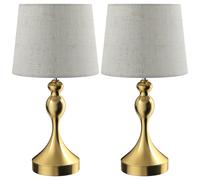 HOMCOM Bedside Lamps Set of 2, Modern Table Lamps with 3 Colour Temperatures, USB A+C Charging Ports and Linen Shade for Living Room Bedroom Office, Gold Tone
