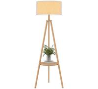 Homcom Bedside Light With Storage Shelf And Linen Shade, Natural