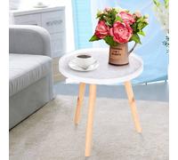 Homcom Bedside Round Table Solid Wood Legs Sofa End Side Coffee Table In White White