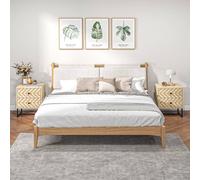 HOMCOM Bedside Table Nightstand Two-Drawer Bedroom Storage Unit Zig Zag Design with Black Metal Handles, Set of 2, Natural