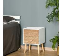 HOMCOM Bedside Table 2 Drawers Side Cabinet Wooden Storage Chest - White