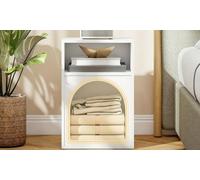 HOMCOM Bedside Table Collection: HOMCOM Bedside Table in White with Open Shelves Modern Arch Design