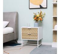 Homcom Bedside Table Etched Linear 2 Drawers White/Oak Effect