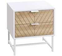 Homcom Bedside Table Etched Linear 2 Drawers White/Oak Effect