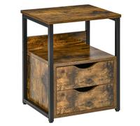 HOMCOM End Table With Shelf And Two Drawers Rustic Wood Finish, Brown