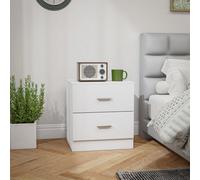 HOMCOM Bedside Table With 2 Drawers, Metal Handles – White