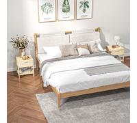 Bedside Table Nightstand with Rattan Drawer Storage Shelf HOMCOM Light Brown One Size