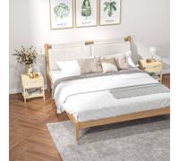 Homcom Bedside Table Nightstand With Rattan Drawer Storage Shelf In Light Brown Light Brown