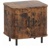 HOMCOM Bedside Table, Nordic Side Table with Roller Shutter Style Sliding Doors and Metal Legs for Bedroom, Living Room, Rustic Brown