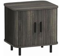 HOMCOM Bedside Table, Nordic Side Table with Roller Shutter Style Sliding Doors and Metal Legs for Bedroom, Living Room, Grey
