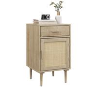 HOMCOM Bedside Table with Rattan Drawer, Cabinet and Adjustable Shelf, Natural