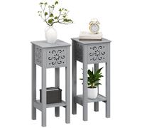 HOMCOM Side Table Set of 2, Bedside Table Set with Drawer and Storage Shelf, End Table Set with Elegant Flower-Shaped Design for Living Room Bedroom, Grey