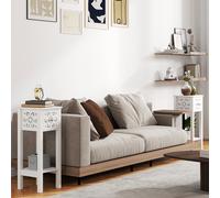 HOMCOM Bedside Table Set, End Table Set w/ Drawer and Storage Shelf, White, White