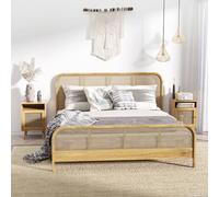 Homcom Bedside Table Set Of 2 End Table With Open Shelf Rattan Door In Light Brown Light Brown