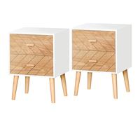 HOMCOM Bedside Table Set of 2, Modern Bedside Cabinets with Drawer and Pine Wood Legs, Nightstand for Bedroom, White and Natural