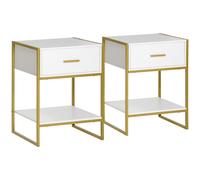 HOMCOM Bedside Table Set of 2, Modern Side Table with Drawer and Shelf, Nightstand for Bedroom, White Aosom UK Aosom UK