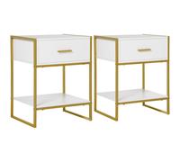 HOMCOM Bedside Table Set of 2, Modern Side Tables with Drawer and Shelf, Nightstands for Bedroom, White