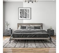 HOMCOM Bedside Table Set of 2, Nightstand Side Table with 2 Drawers, Steel Legs in Grey HOMCOM Grey