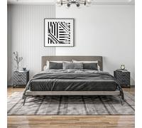 HOMCOM Bedside Table Set of 2, Nightstand with 2 Drawers, Steel Legs, Grey