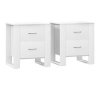 HOMCOM Bedside Table Set of 2 with 2 Drawers, Nightstands with Handles and Elevated Base, Side Tables for Bedroom, Living Room, White