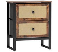 HOMCOM Bedside Table, Side Table with 2 Rattan Drawers, Bedside Cabinet with Storage and Steel Legs for Bedroom, Living Room, Rustic Brown Rustic Brown
